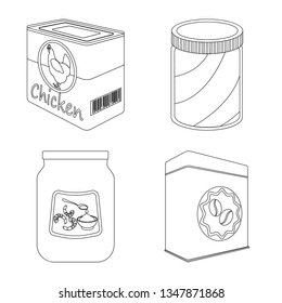 Vector design of can and food sign. Set of can and package stock symbol for web.