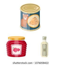 Vector design of can and food sign. Collection of can and package stock vector illustration.
