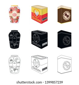 Vector design of can and food sign. Set of can and package stock vector illustration.