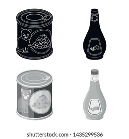 Vector design of can and food sign. Set of can and package vector icon for stock.