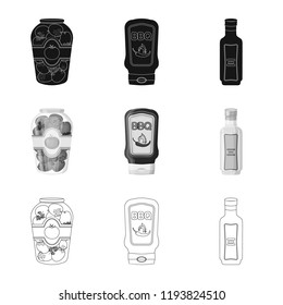 Vector design of can and food symbol. Set of can and package vector icon for stock.