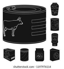 Vector design of can and food symbol. Set of can and package vector icon for stock.