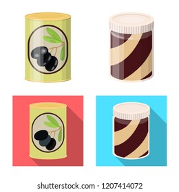 Vector design of can and food symbol. Collection of can and package vector icon for stock.