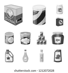 Vector design of can and food symbol. Collection of can and package stock vector illustration.