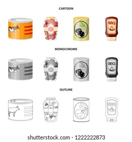 Vector design of can and food symbol. Set of can and package stock vector illustration.