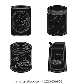 Vector design of can and food symbol. Set of can and package vector icon for stock.