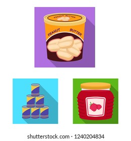 Vector design of can and food symbol. Collection of can and package stock symbol for web.
