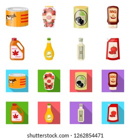 Vector design of can and food symbol. Set of can and package stock vector illustration.