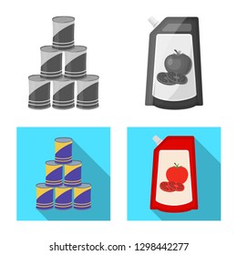 Vector design of can and food symbol. Collection of can and package stock vector illustration.