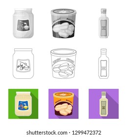 Vector design of can and food symbol. Set of can and package stock vector illustration.