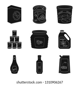 Vector design of can and food symbol. Collection of can and package stock vector illustration.