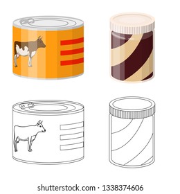 Vector design of can and food symbol. Set of can and package stock symbol for web.