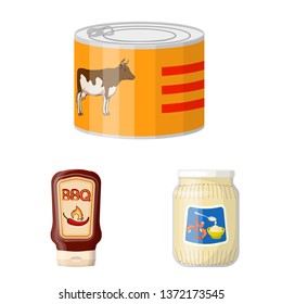 Vector design of can and food symbol. Collection of can and package stock vector illustration.