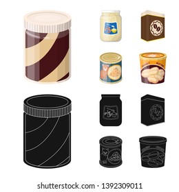 Vector design of can and food symbol. Set of can and package stock symbol for web.