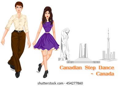 Vector design of Canadian Couple performing Canadian Step Dance of Canada
