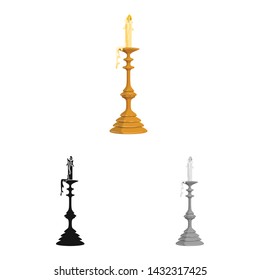 Vector design of candle and candlestick icon. Set of candle and lit vector icon for stock.