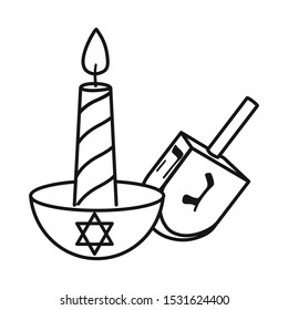 Vector design of candle and dreidel symbol. Graphic of candle and star stock vector illustration.