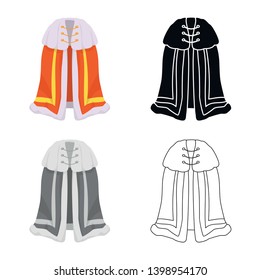 Vector design of cape and king sign. Set of cape and super vector icon for stock.