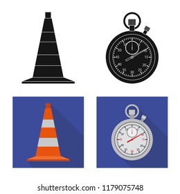 Vector design of car and rally icon. Set of traffic cone and timer vector icon for stock.