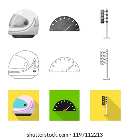 Vector design of car and rally icon. Collection of car and race vector icon for stock.
