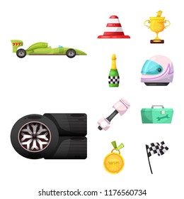 Vector design of car and rally sign. Set of car and race stock vector illustration.