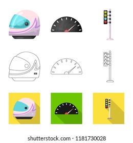 Vector design of car and rally sign. Set of car and race stock vector illustration.