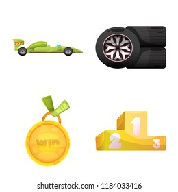 Vector design of car and rally sign. Set of car and race vector icon for stock.