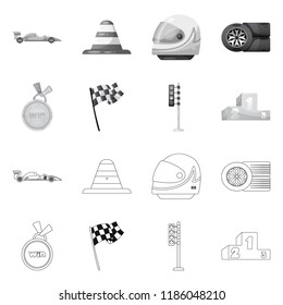 Vector design of car and rally sign. Set of car and race vector icon for stock.