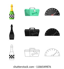 Vector design of car and rally sign. Set of car and race vector icon for stock.