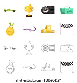 Vector design of car and rally sign. Set of car and race vector icon for stock.