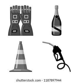 Vector design of car and rally sign. Set of car and race vector icon for stock.