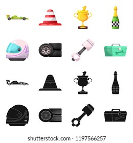 Vector design of car and rally sign. Set of car and race vector icon for stock.