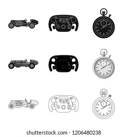 Vector design of car and rally sign. Set of car and race stock symbol for web.