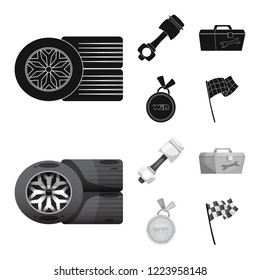 Vector design of car and rally sign. Collection of car and race stock vector illustration.