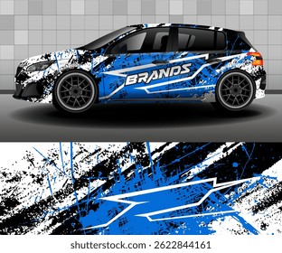 Diseño de Vector de la etiqueta engomada del coche. Conjunto de rayas abstractas gráficas azules y negras para el coche, rally, coche de carreras.