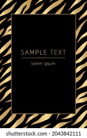 Vector design card template. Black animal background with gold tiger pattern