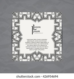 Vector design card template. Brochures in colorful style. Vintage frame or background. Business card with circle ornament. Mandala style.