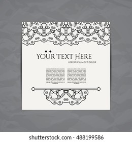 Vector design card template. Vintage frame or background. Business card with ornament. Mandala style.
