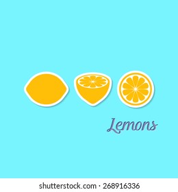Vector design card with three yellow lemon labels