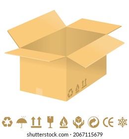 Vektordesign der Faltschachtel mit Verpackungssymbolen