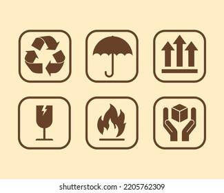 Vector design of Cardboard Box Packaging Symbols. cargo packing symbols set