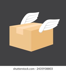 vector design of a cardboard box with wings, illustration of fast delivery