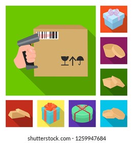 Vector design of cardboard and delivery  icon. Collection of cardboard and label stock vector illustration.