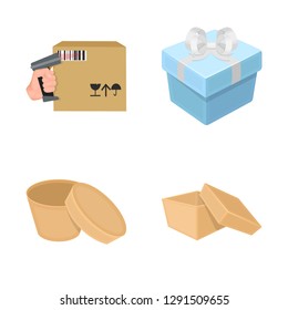 Vector design of cardboard and delivery  symbol. Set of cardboard and label stock symbol for web.