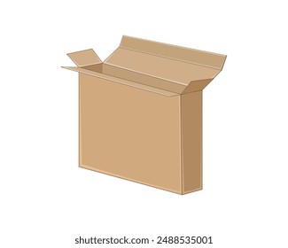 vector design of a cardboard package in the form of a rectangular box with 3d isometry corners with the lid open at the top
