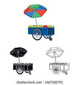 Vector design of cart with parasol logo. Set of cart and store stock vector illustration.