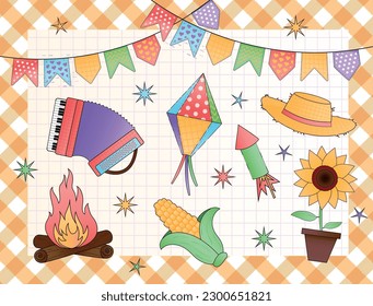 Vector design cartoon elements collection for festa junina