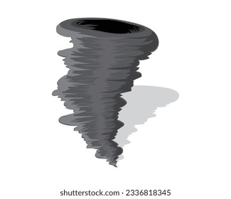 vector design of a cartoon illustration of a black-gray hurricane or tornado rotating fast forming a vortex in the middle of it