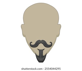 vector design cartoon illustration of a shaved-headed man with a unique mustache and beard shape