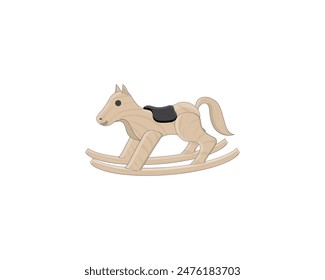 vector design, a cartoon illustration of a toy horse made of wood for children that can be steered and can swing forwards or backwards